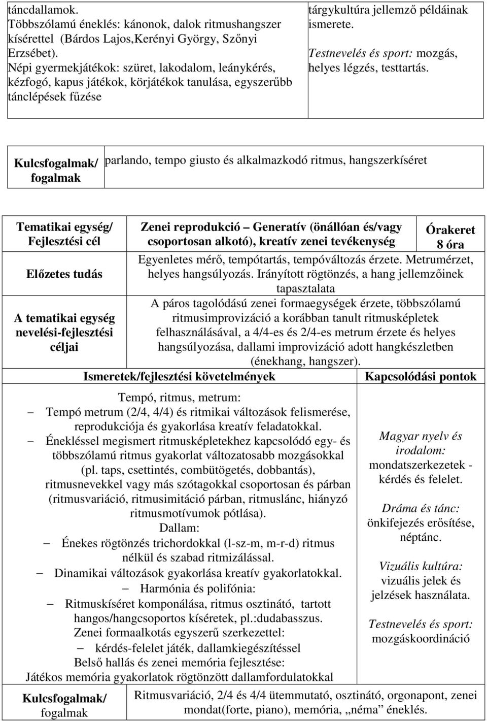 Testnevelés és sport: mozgás, helyes légzés, testtartás.