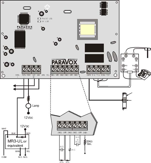 . ábra: ParaVox telepítési diagram A PULSE LED jelzi a TLM szolgáltatást és a tárcsázás folyamatot (Piros PULSE LED a 6. oldalon). Az OK LED villog normál működés alatt.