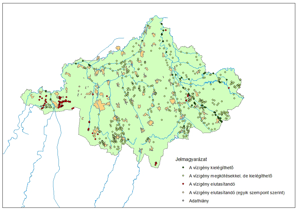 Távlati öntözési igények kiértékelése Szabolcs-Szatmár-Bereg megye Vízigény értékelési kategória vízigény (db) Igényelt vízmennyiség (m 3 ) Terület (ha) A vízigény kielégíthető 71 935 635 1 237 A
