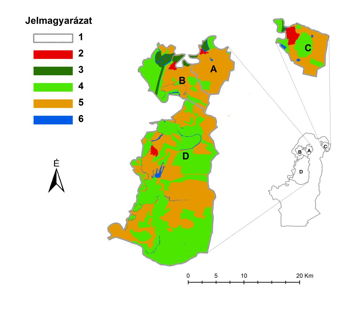 mezőgazdasági összeírás erdő, rét-legelő, szántóföld művelési ág kategóriáinak összehasonlítására nyílt lehetőség. 77. ábra Az Alsó-szabolcsi Társulat 1898.