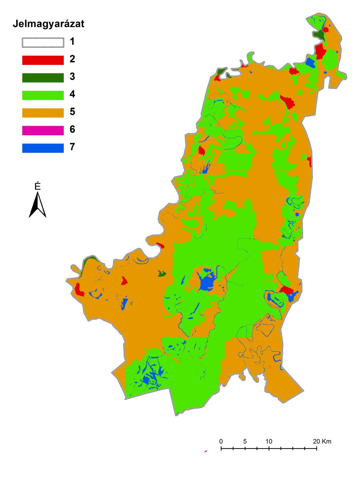 78. ábra Az Alsó-szabolcsi Társulat 1898. évi működési területén rekonstruált földhasználati rendszer az M=1:800öl (M=1:57.600) társulati térkép alapján.