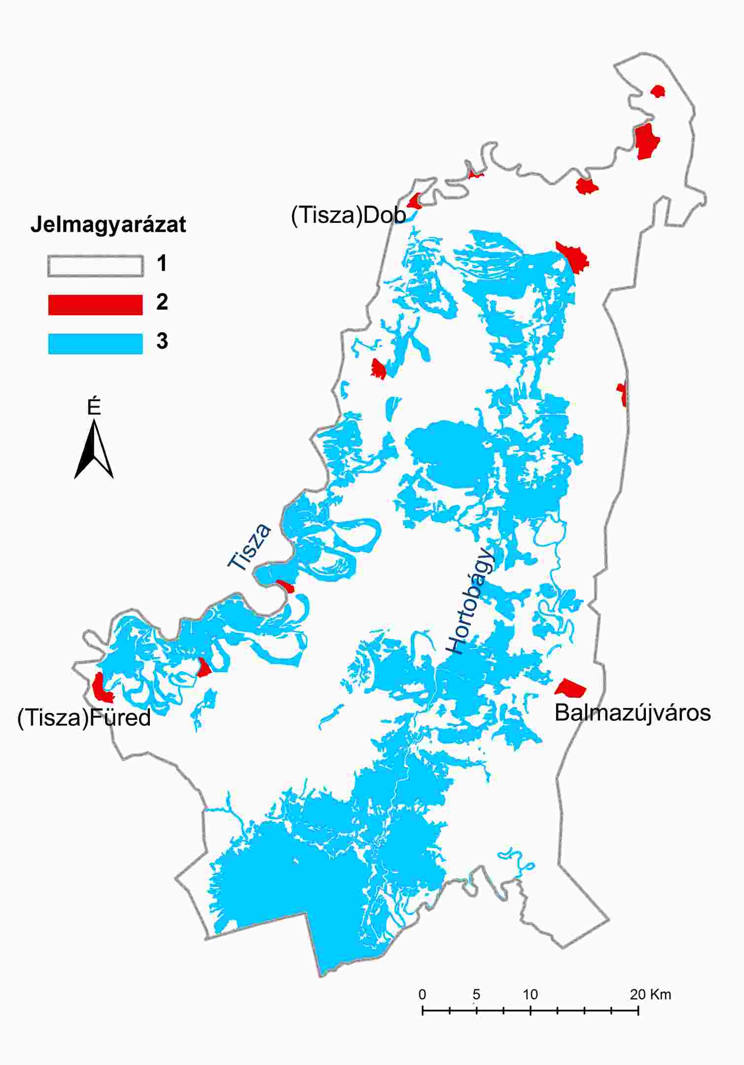 79. ábra Az Alsó-szabolcsi Társulat 1898. évi térképén ábrázolt 1879. évi belvízelöntés vektoros ábrája (M=1:800öl).