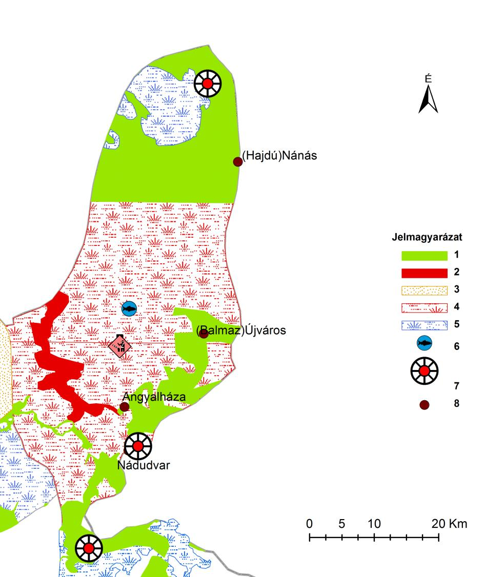 35. ábra Angyalháza-Szomajon, Árkusd, Himes helyét jelző lelőhelyek a Hortobágyot ábrázoló zonális élőhelytípus térképen (26. ábra).