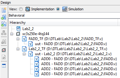 A Lab2_2 terv teljes szimulációja Új Verilog Test Fixture létrehozása Lab2_2_TF Ezt most a LAB2_2.