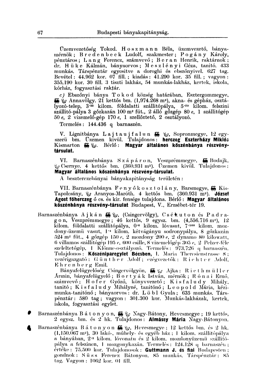 67 Budapesti bányakapitányság. Üzemvezetőség Tokod.