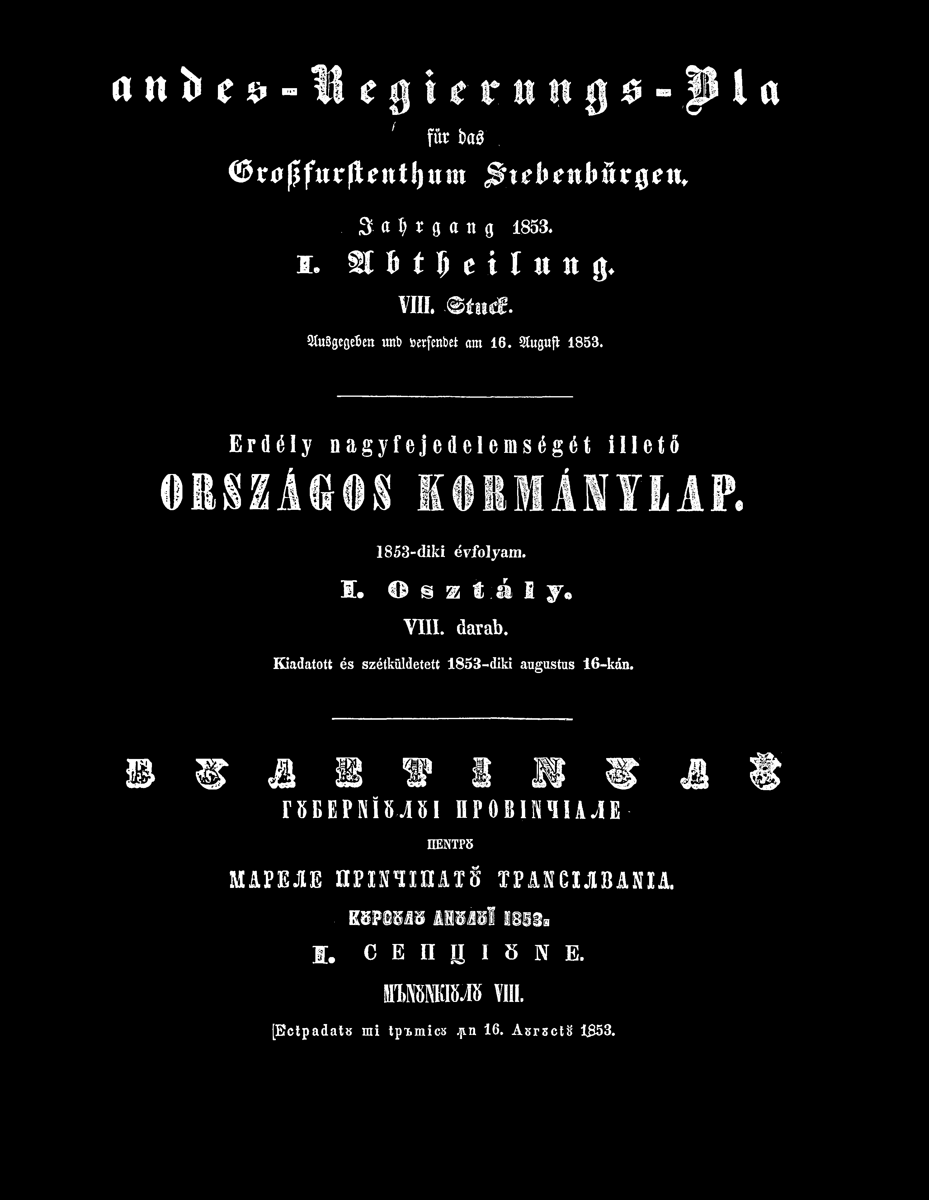 a n }> ei» - 1! e $ i t t «n f l 0 - J 9 1 a ' für ba*. r a ^ f w r f l e n t l j t t t u ^ t e b e n b ü i r g e n,. 3- a í r fl a n g 1853, i. St &t 5 e i l «n 8. VIII.