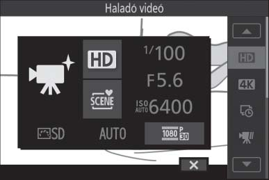 A Az & (funkció) menü (0 11) Haladó videó módban az & gomb megnyomása az alábbi elemeket jeleníti meg. A választott videó típusnak megfelelően különböző elemeket használhat (0 49).