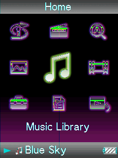 19 Zene lejátszása Zeneszámok keresése (Music Library) A lejátszó a Windows Intéző vagy más megfelelő szoftver segítségével áthelyezett zeneszámokat tudja lejátszani.