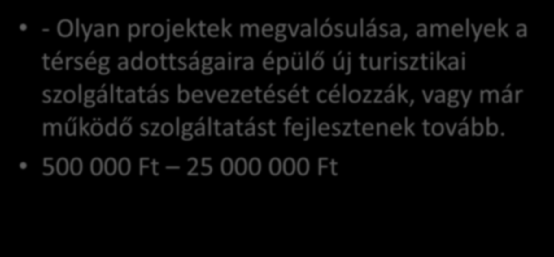 A térség idegenforgalmi sajátosságaira épülő turisztikai szolgáltatásfejlesztés - Olyan projektek megvalósulása, amelyek a térség