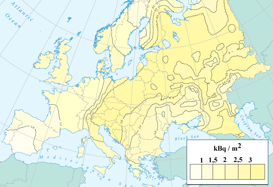 10. ábra: Talajfelszín Cs-137 szennyezettsége Magyarországon 1986-ban, a csernobili baleset után (Pellet S. 2006) 11.