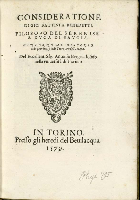 Giovanni Battista Benedetti (1530-1590) 1590) mechanika a testek azonos sebességgel