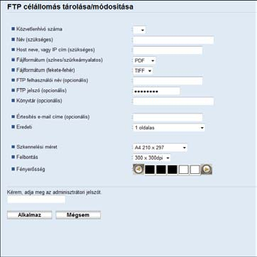 Szkennelés célállomásainak regisztrálása Elem Beállítás Leírás Eredeti dokumentum (csak az SP 325SNw és az SP 325SFNw típusnál) Szkennelési méret Felbontás Fényerősség Opcionális Opcionális