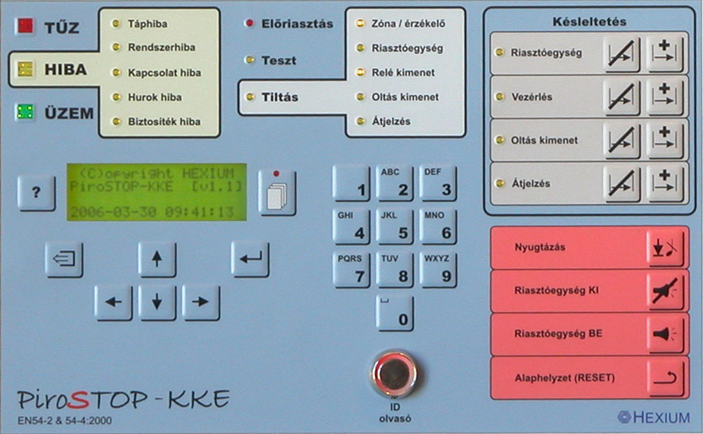 Hexium Kft. KKE Terméklap Rev 3 3 3. Kezelő felület Ha a rendszerben valamely zóna tűz állapotú akkor a TŰZ feliratú LED pirosan világít.