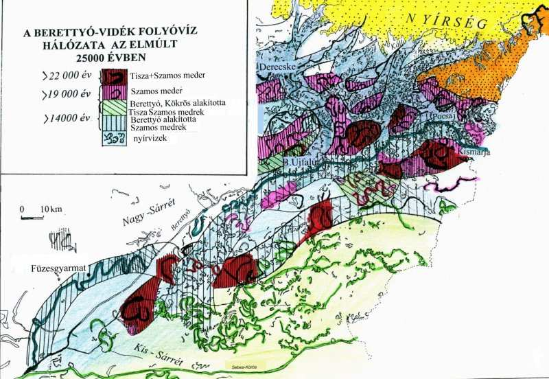 A Hortobágy felszínén a Tisza egykori medergenerációinak elemzését végzi el Félegyházi E.1998 -Adalékok a Tisza és a Szamos folyóhálózatának alakulásához a felsı-pleniglaciális idıszakban Acta Geogr.