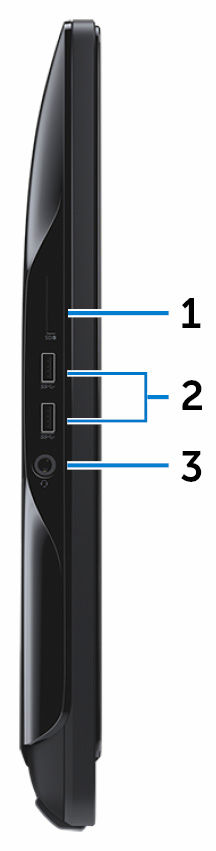 Bal 1 Médiakártya-olvasó Médiakártyák olvasása és írása. 2 USB 3.0 portok (2 db) Olyan perifériák csatlakoztatására szolgál, mint a tárolóeszközök, nyomtatók stb.