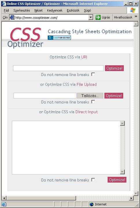 Stíluslapok optimalizálása 9 http://www.cssoptimiser.