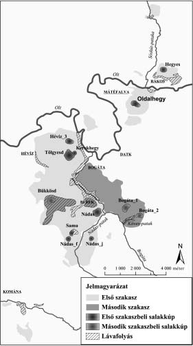 1. ábra A Persányi-hegység bazaltvulkáni területeinek vulkanológiai vázlata, SEGHEDI, I. SZAKÁCS, A. (1994), PANAIOTU, C. G. et al.