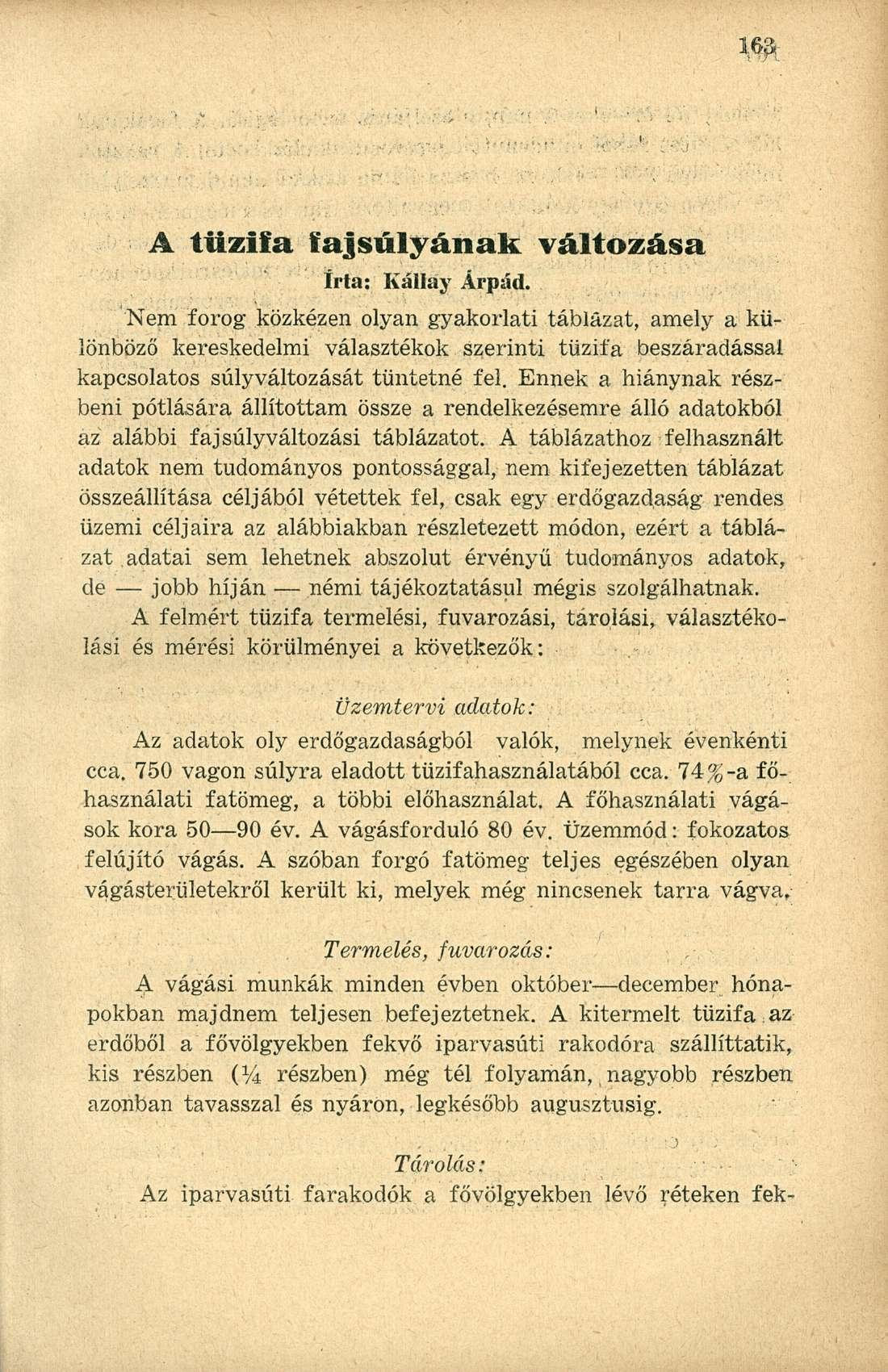 A tűzifa fajsúlyának változása írta: Kállay Árpád.