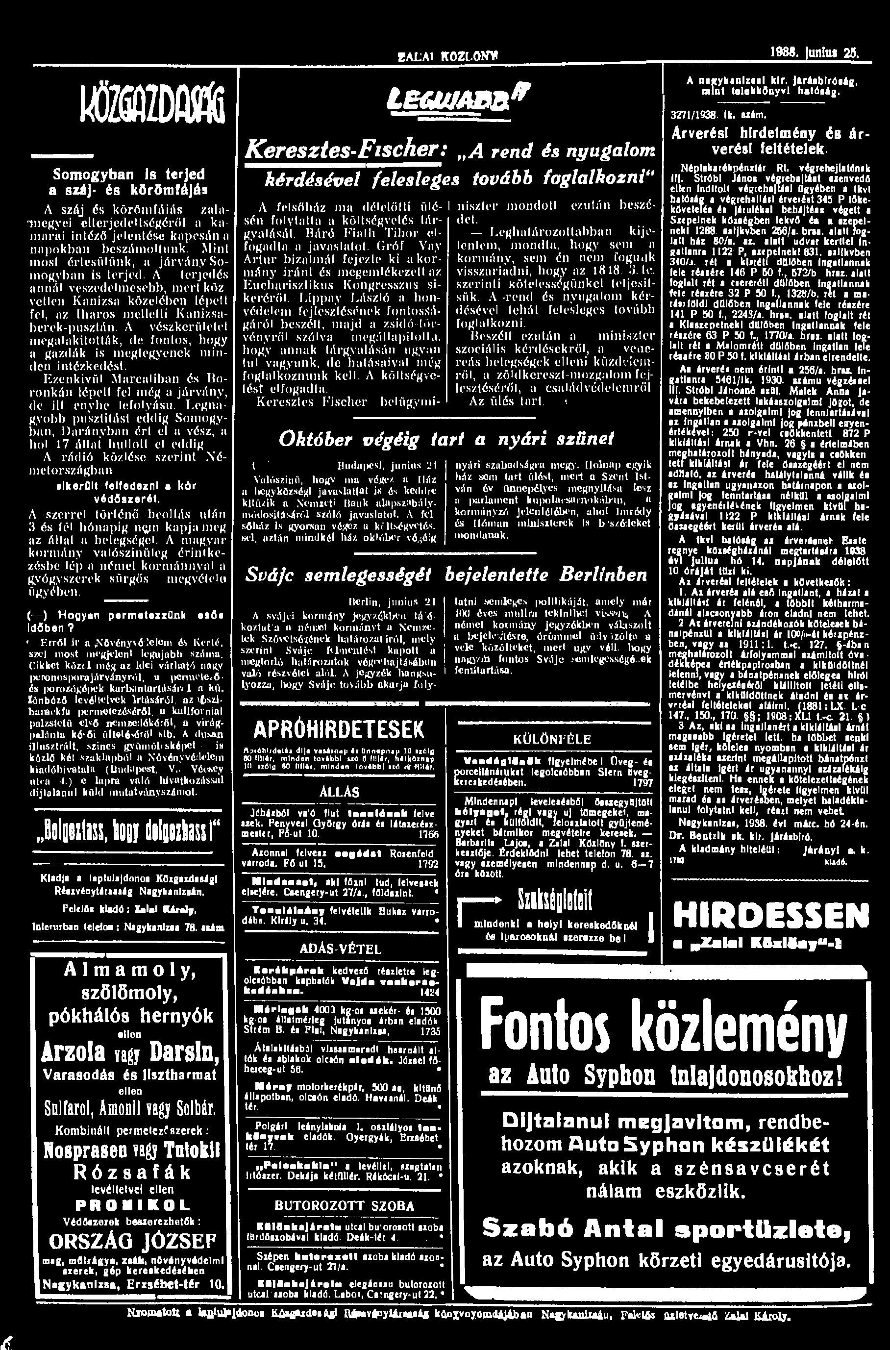 / f ALAI KÖZLONV 1938. unlu» 25.
