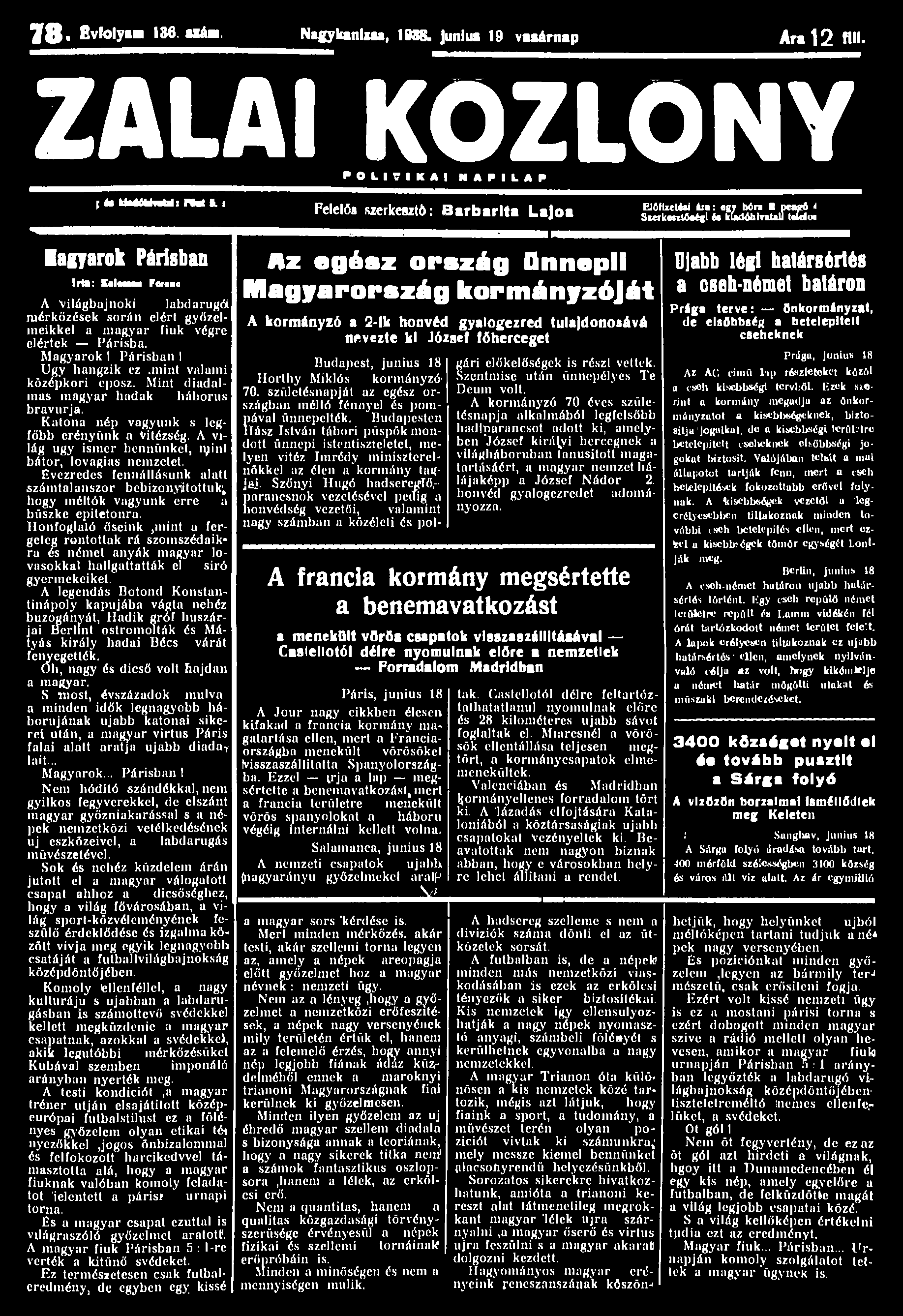 78 fivfolyim 136 sxáa. Nagykanlxsa, 1988. junius 19 vasárnap Ara 12 Hll.