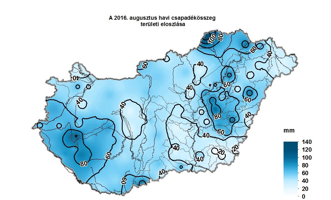 1. HELYZETÉRTÉKELÉS Csapadék 2016 augusztusában a rendelkezésre álló adatok szerint az ország területére lehullott csapadék mennyisége 13 mm (Elek) és 129 mm (Jósvafő) között alakult.