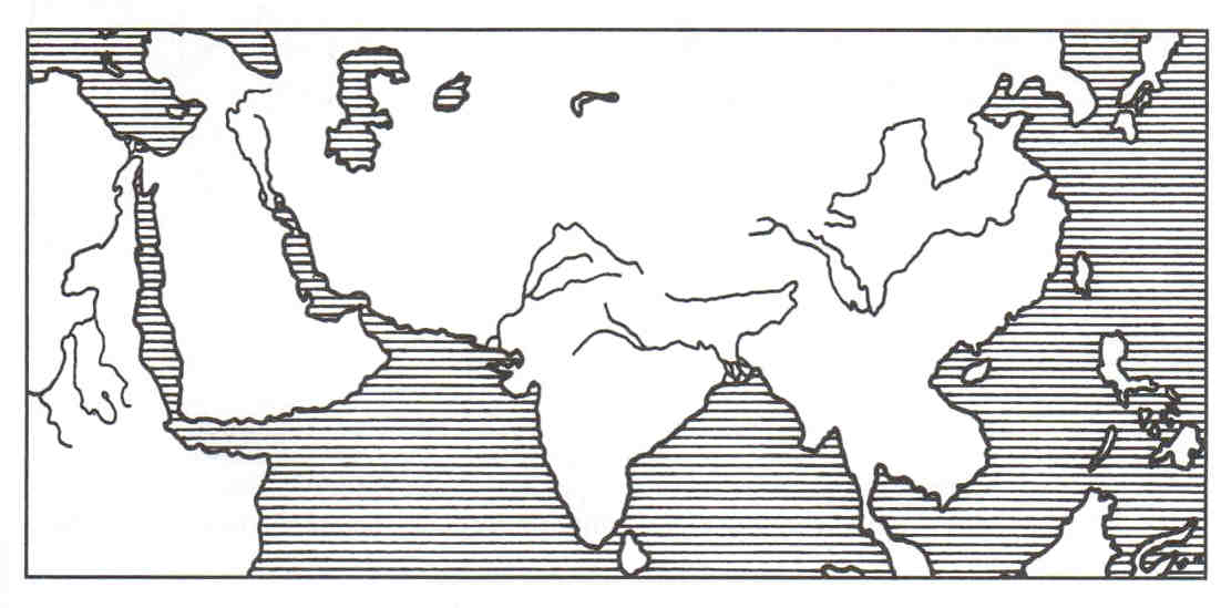 4) Jelöld a térképvázlaton nevének kezdőbetűjével a terület bevonalkázásával Mezopotámiát Egyiptomot Indiát Kínát Palesztinát Főníciát