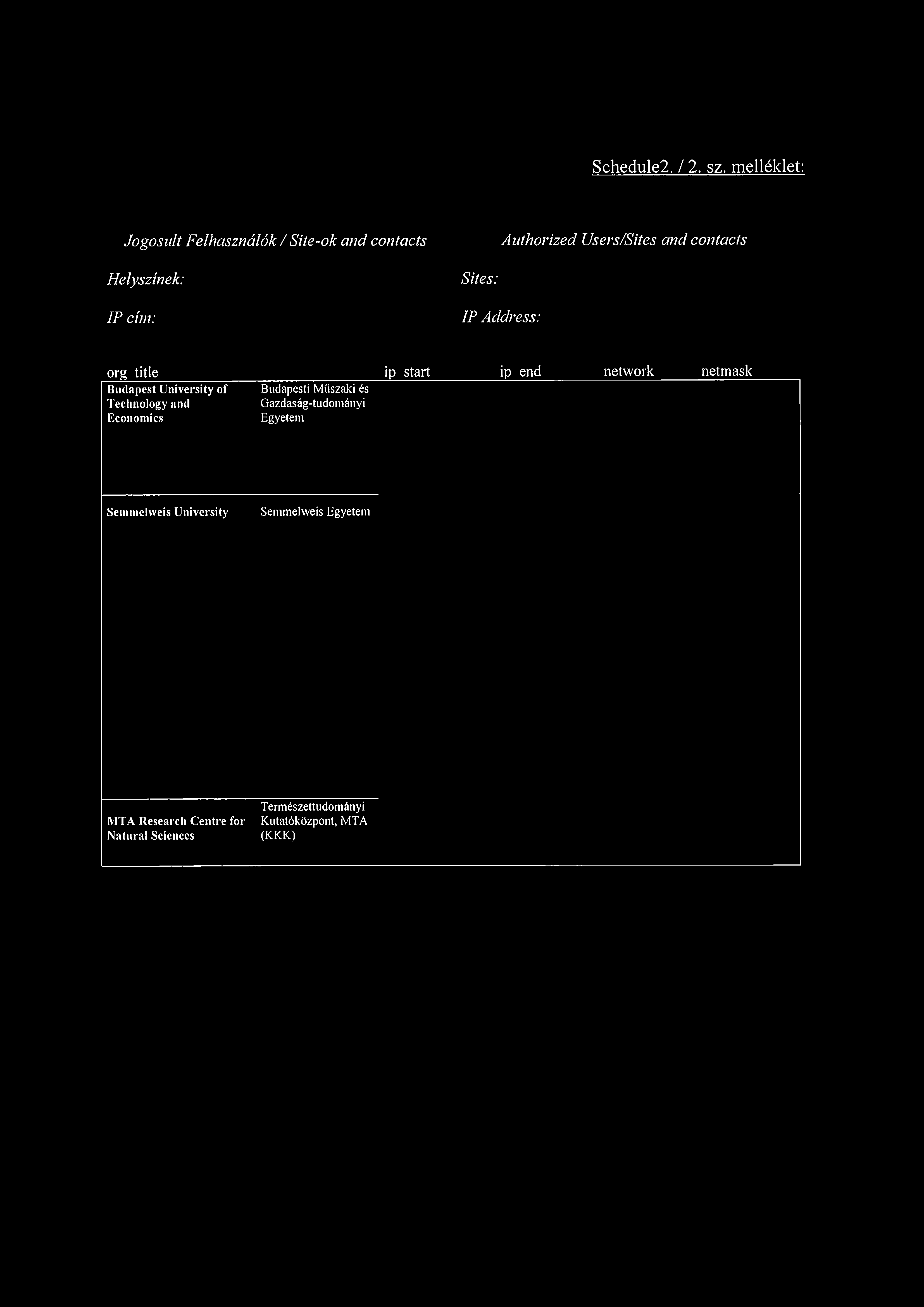 Schedule2. / 2. sz.
