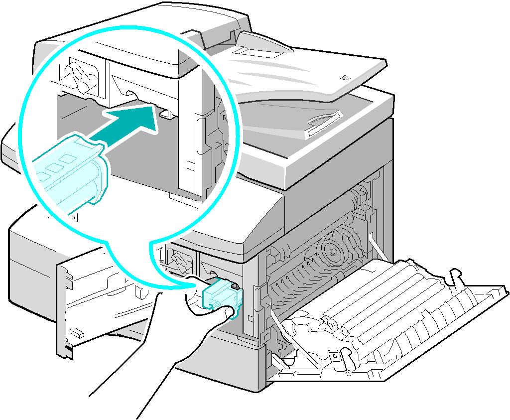 3 A dobkazetta cseréjéhez ki kell venni a festékkazettát. A festékkazetta kioldásához fordítsa felfelé a rögzítőkart.