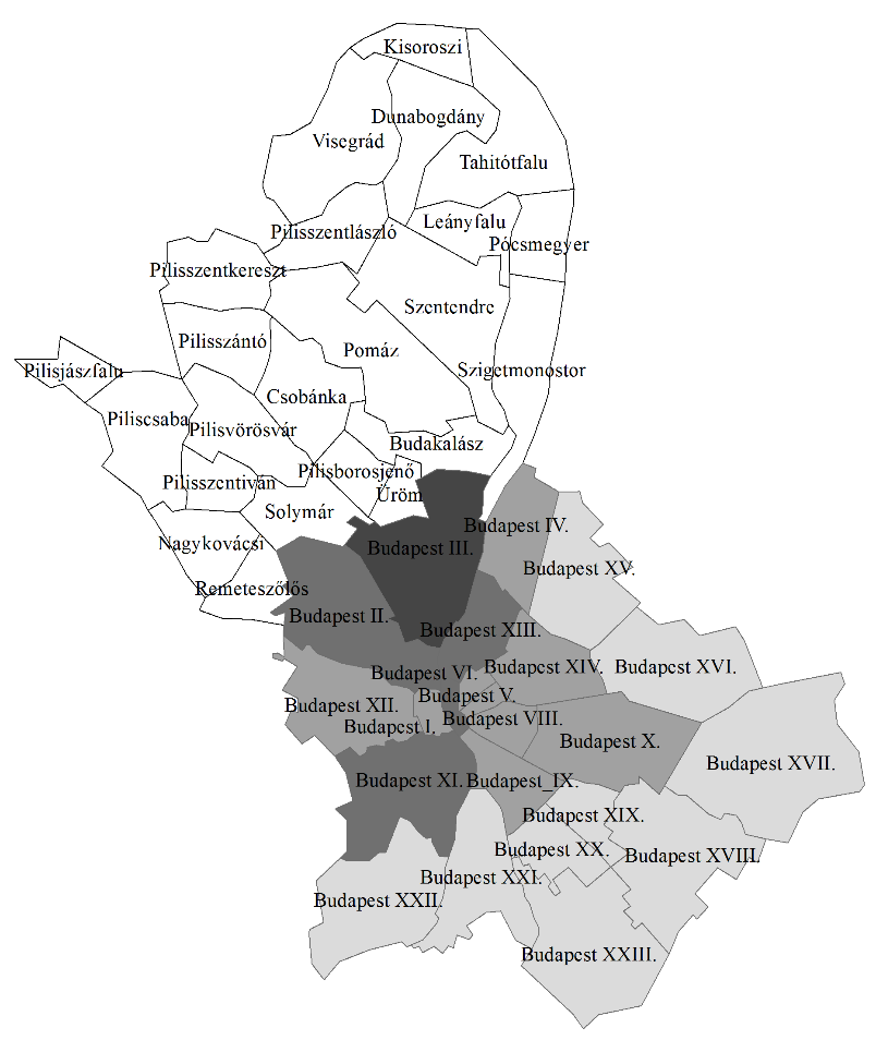 232 Lakatos Miklós Kapitány Gabriella A Buda északi oldalán található északnyugati szektor települései főleg Buda északi kerületeihez, különösen a III. és a II. kerülethez kapcsolódnak.