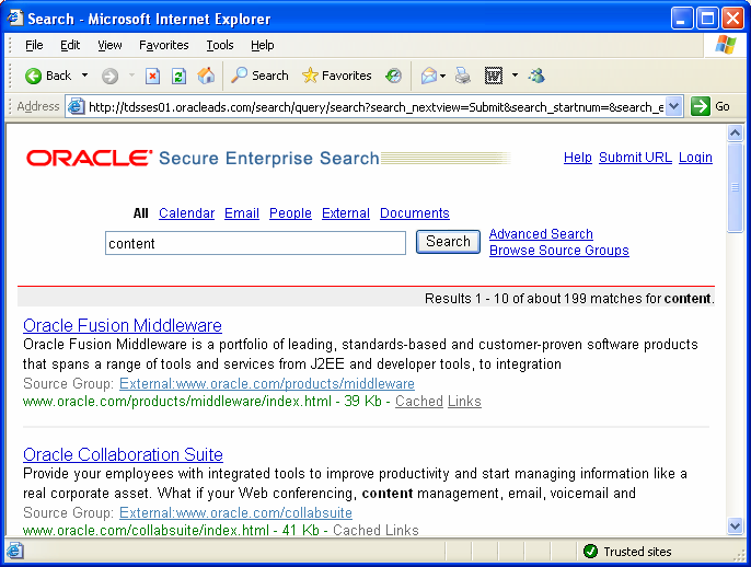 Oracle Secure Enterprise Search (SES) A tartalom biztonságos