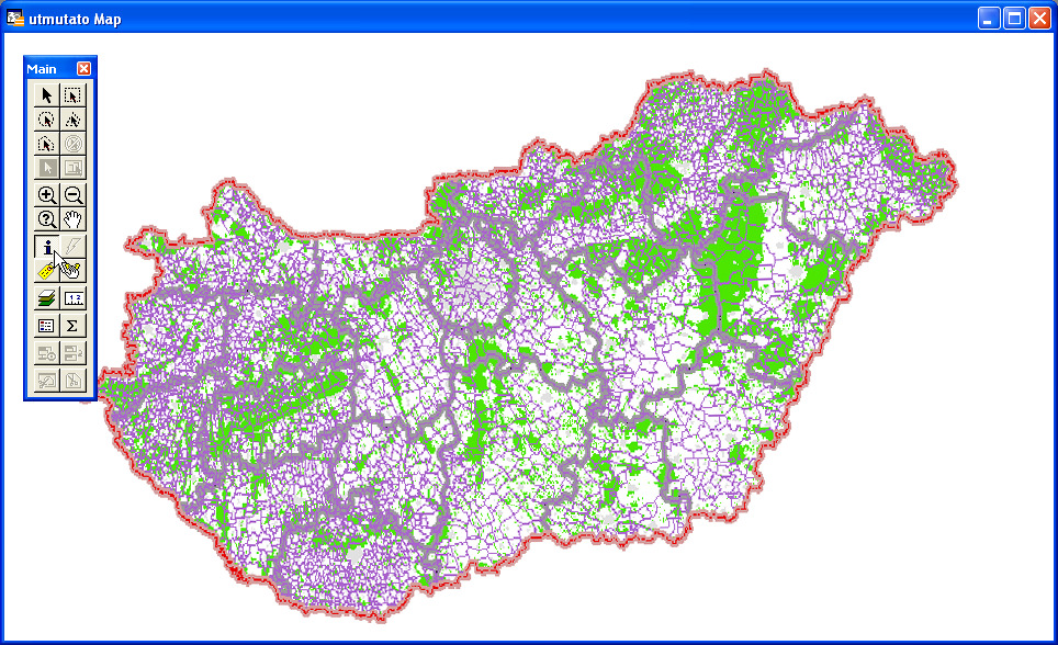 4 TÉRKÉPI MEGJELENÍTÉS, LEKÉRDEZÉS A térképen történő navigálásra a windows alkalmazásoknál már megszokott eszközöket használhatja (emiatt eltekintünk ezek részletes ismertetésétől).