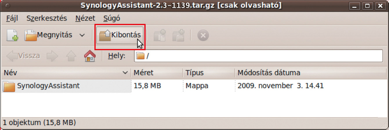sudo ln -sf /path/install/synologyassistant/synologyassistant \ /usr/local/bin/synologyassistant 5 A Synology Assistant futtatásához vagy használhatja a következő parancsot: