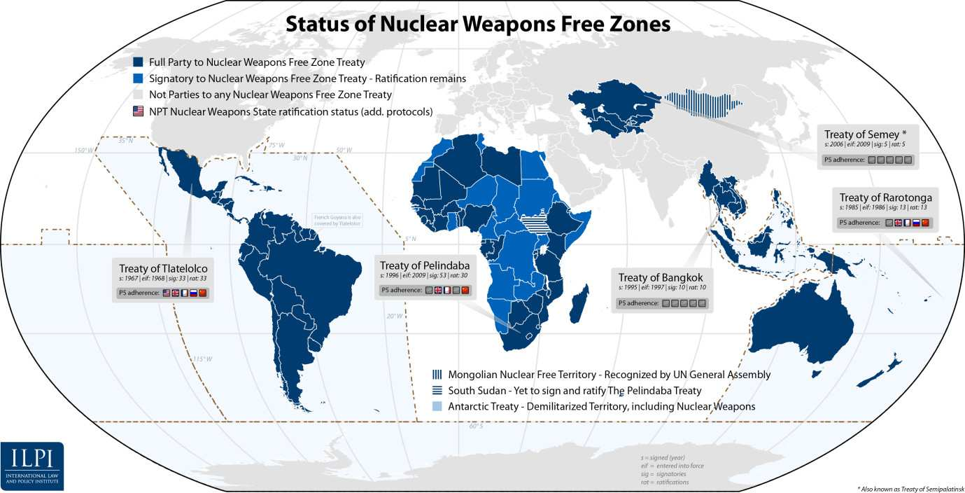 MELLÉKLET 1. ábra: A nukleáris fegyvermentes övezetek elhelyezése a térképen. Forrás: http://www.futurepolicy.