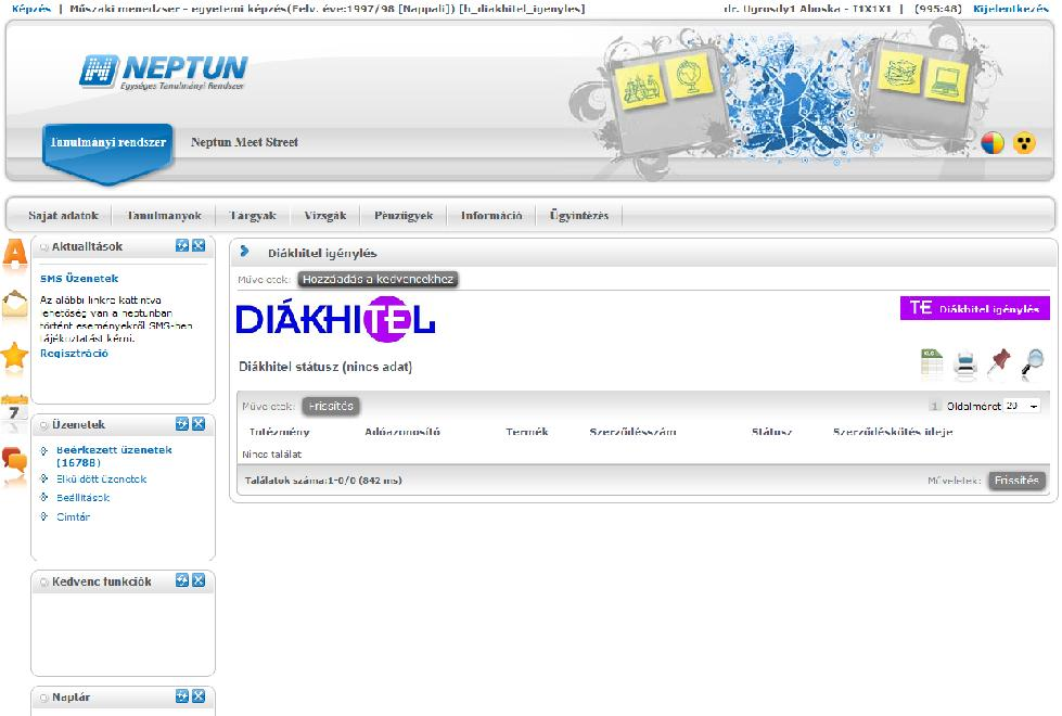9.13. Diákhitel igénylés Hallgatói diákhitel igénylés a HWEB-en, az Ügyintézés/Diákhitel igénylés menüponton történik.