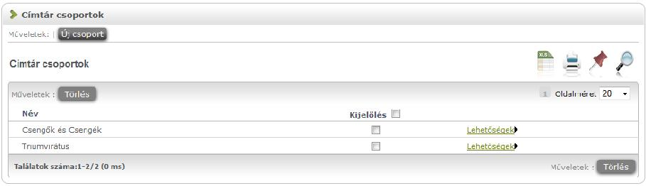 2.6. Üzenetek/Címtár A címtár felületen lehetősége van a címzetteket tetszés szerinti csoportokba rendezni, illetve a csoporttagok részére csoportos üzenetet küldeni (a csoportos üzenetküldés