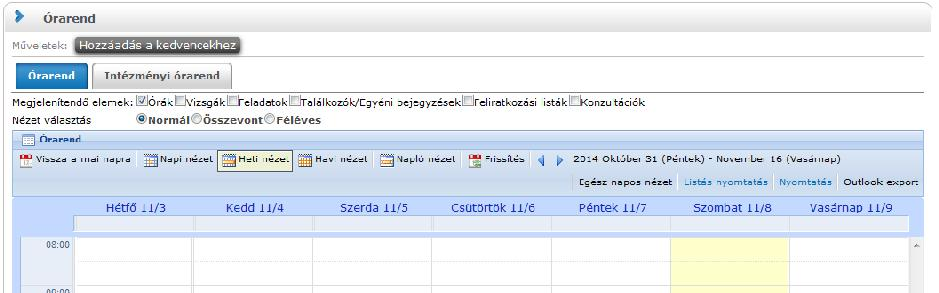 4.3. Órarend 4.3.1.