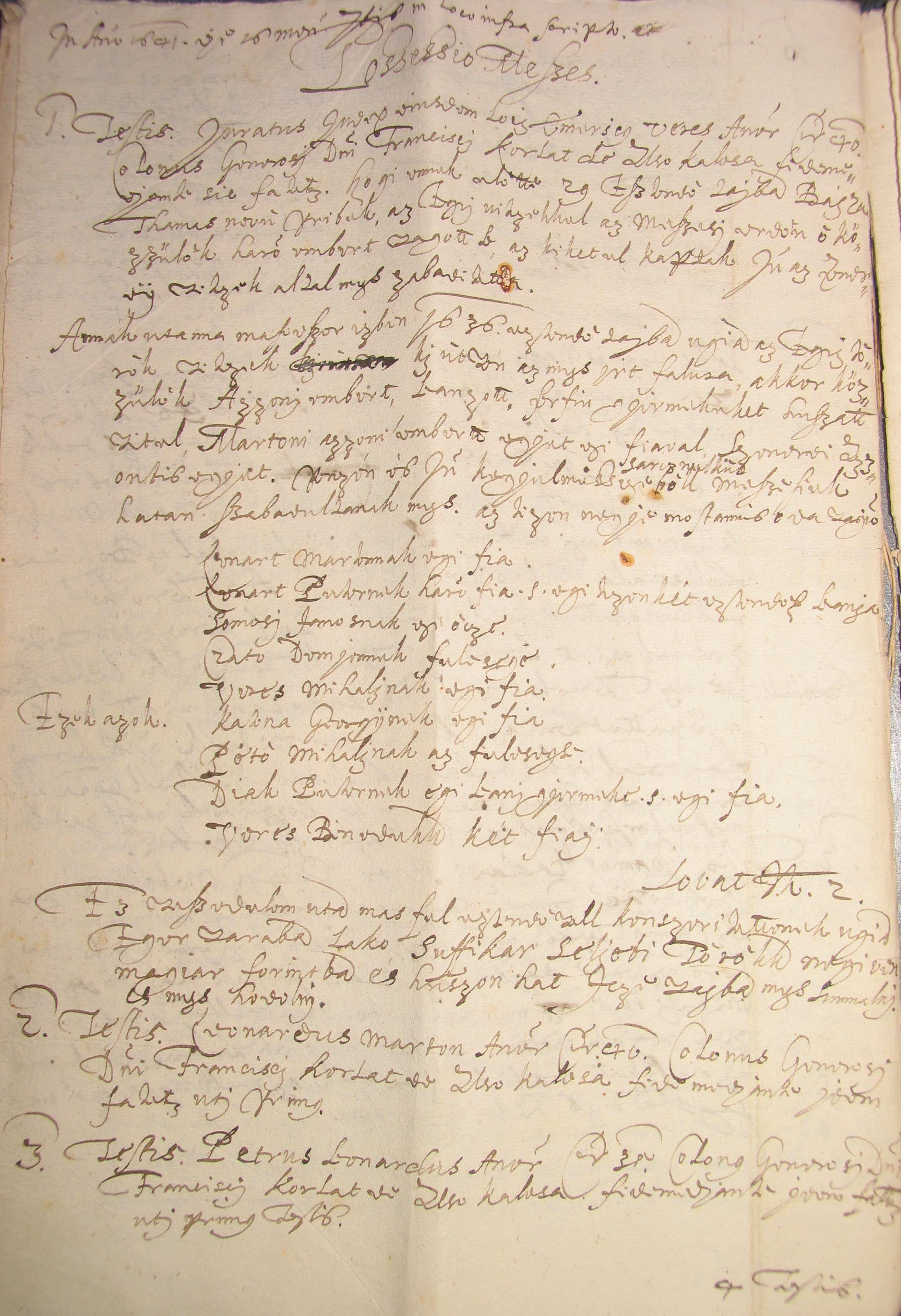 Az 1641-es összeírás egy oldala.