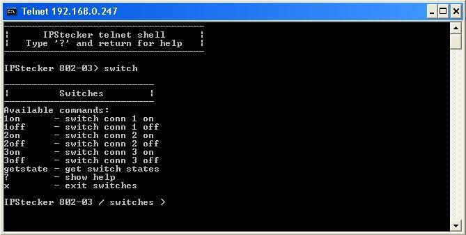 2. Telnet Telneten keresztül is elérhetjük az IP Stecker néhány szolgáltatását.