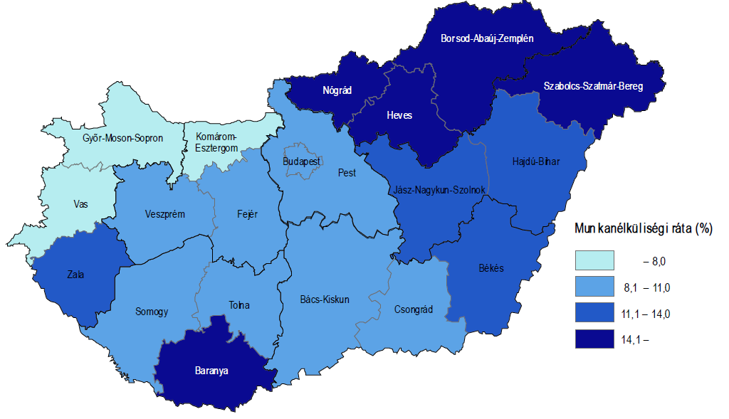 Munkanélküliségi ráta régiónként (2012) 26 DR.