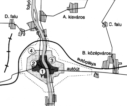 10. FELADAT a) Jelölje betűkkel, hogy a felsorolt városi funkciók közül melyik a legjellemzőbb a nagyváros számokkal jelölt részeiben! (Egy funkcióhoz több szám is tartozhat.) a. Szolgáltató funkció:.