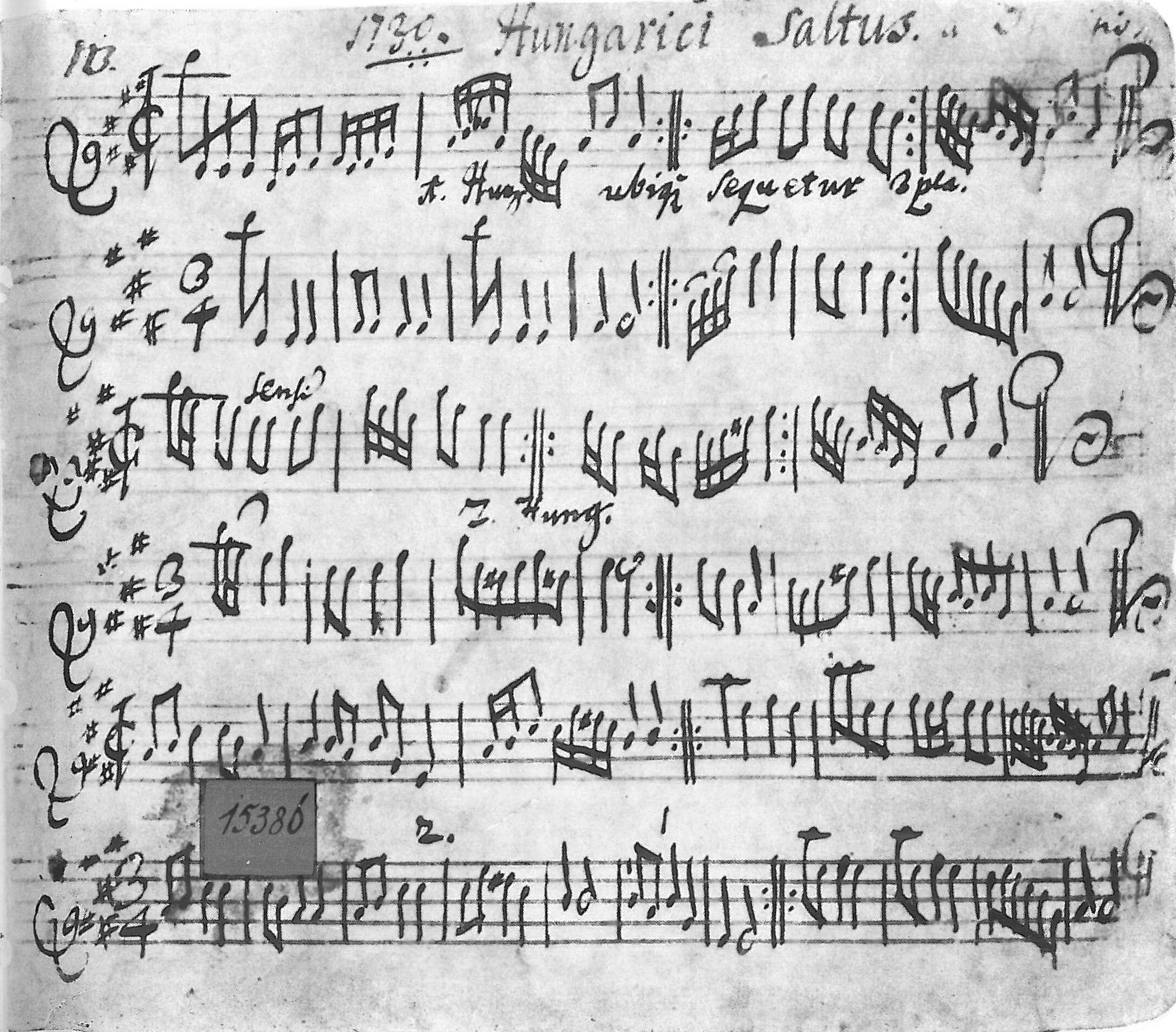 RICHTER PÁL: Az élô barokk 7 A kézirat címe: Hungarici Saltus a Dionisio 1730 (Magyar táncok Dénes által lejegyezve, 1730).