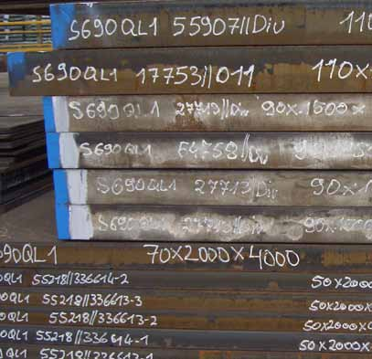 Nagyszilárdságú acélok Melegszilárd acélok Nagyszilárdságú finomszemcsés szerkezeti acélok S 690 QL 1 (1.8988) / S 690 QL (1.8928) EN 10025 6.