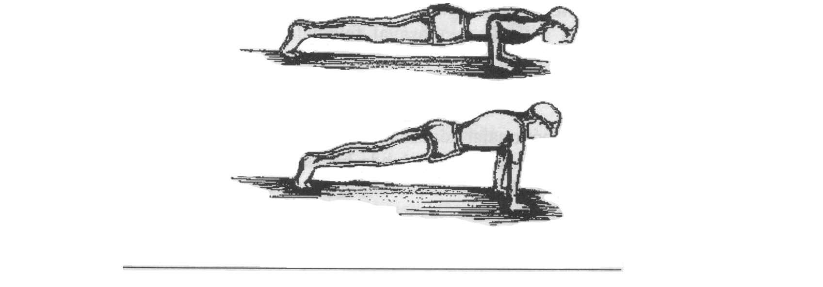 91 A gyakorlat végrehajtása: Kiinduló helyzet: mellső fekvőtámaszban a tenyerek vállszélességben vannak egymástól, a kéz-támasz előrenéző ujjakkal történik a törzs egyenes, a fej a törzs