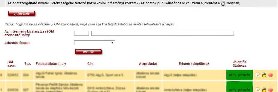 Új körzethatár új intézmény, feladatellátási hely körzethatárának rögzítése Új körzethatár rögzítésére, azaz olyan intézmény olyan feladatellátási helyéhez tartozó körzethatár megadására, amely