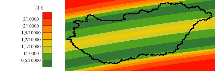 7.2. Az optimális paraméterezések 75 WGS 84 Φ 0 = 47, 0814876567 o α 0 = 76, 7908231774 o m = 0, 99988865002527 o ekkor ξ értéke: ξ