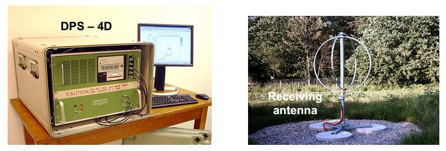 30. ábra. A bal oldalon a DPS 4D digitális ionoszonda berendezés, a jobb oldalon pedig a vevő hurok antennapár egyike.