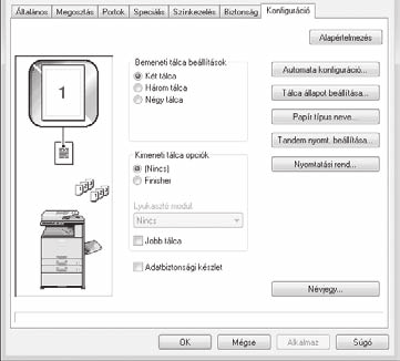 A NYOMTATÓ MEGHAJTÓ / PC-FAX ILLESZTŐPROGRAM TELEPÍTÉSE A NYOMTATÓ MEGHAJTÓ KONFIGURÁLÁSA A GÉPRE TELEPÍTETT OPCIÓKHOZ A nyomtató meghajtó telepítése után a telepített opcióknak, illetve a gépbe