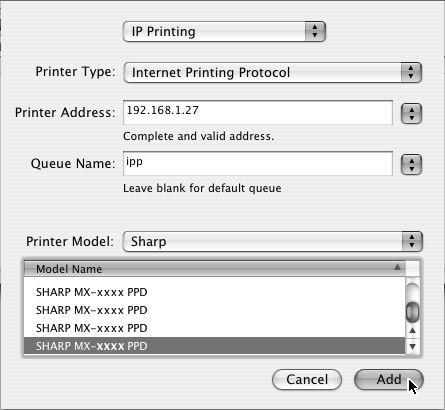 Nyomtatás az IPP funkció használatával MAC OS X A gép az IPP funkcióval is tud nyomtatni.