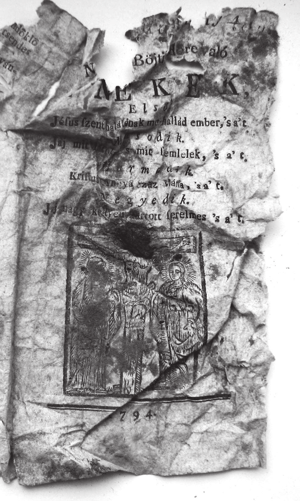 8. kép N[agy]-Böjti [I]döre való ÉNEKEK (1794), címlap de tartalmuk rekonstruálható, az elsőnek a címlapja is.