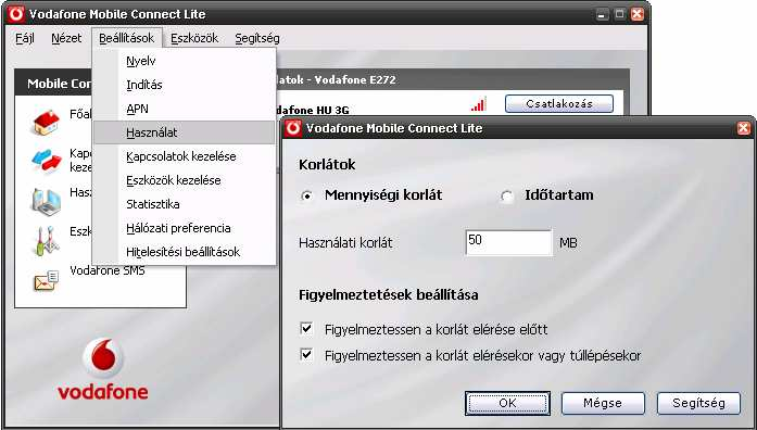 Internetezés közben felugrik egy üzenet, miszerint elértem egy bizonyos adatmennyiséget. o Ennek az üzenetnek nincs jelentősége, egyszerűen beállítható, vagy akár kikapcsolható.